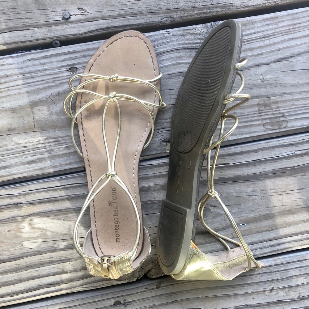 Gold Strappy Sandals by Montego Bay Club - Size 9